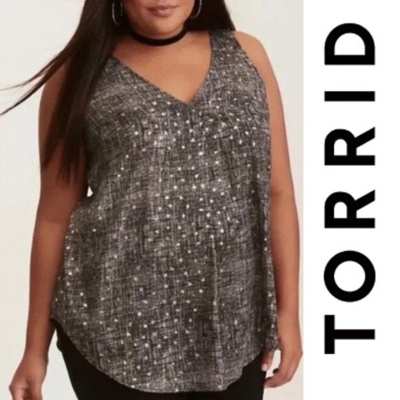 Torrid | Metallic Gray Star Pattern Flowy Tank Top Sleeveless Blouse | Size 3 - Picture 1 of 9